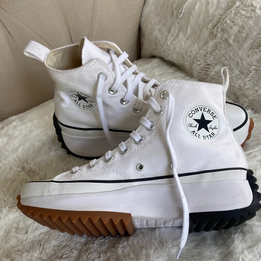Converse White High-Top Platform Chuck Taylor Sneakers with Gum Outsole - Picture 6 of 11